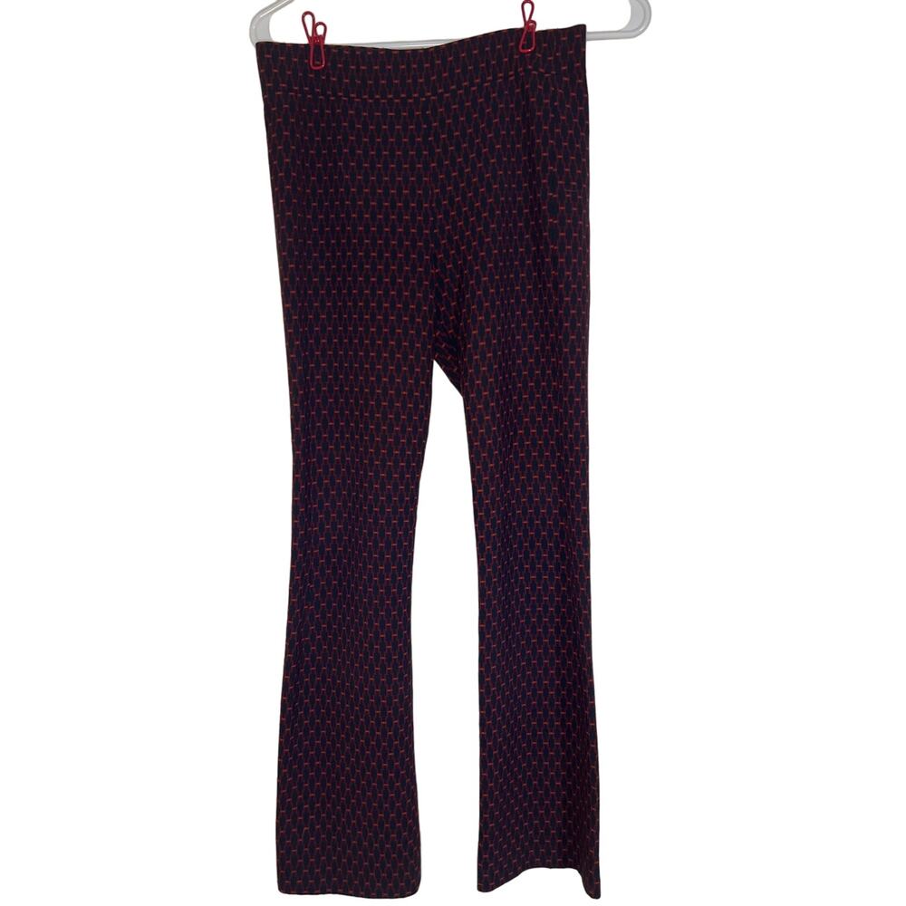 Zara Slim Fit Polyester Black and Red Pull On Pants Flare Leg